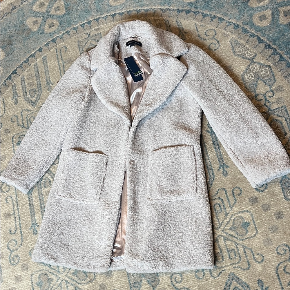 French Connection Plush Teddy Coat in Light Gray BNWT